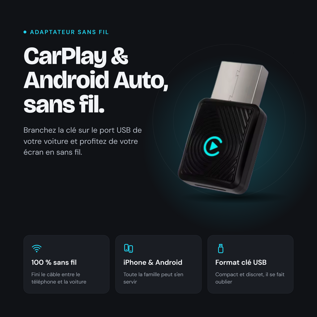 Adaptateur CarPlay & Android Auto Sans Fil - Mini