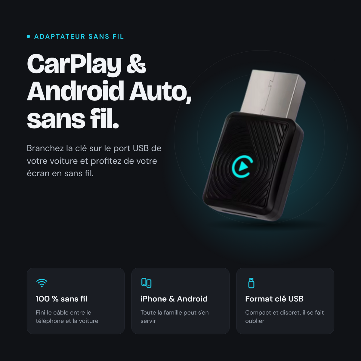 Adaptateur CarPlay & Android Auto Sans Fil - Mini