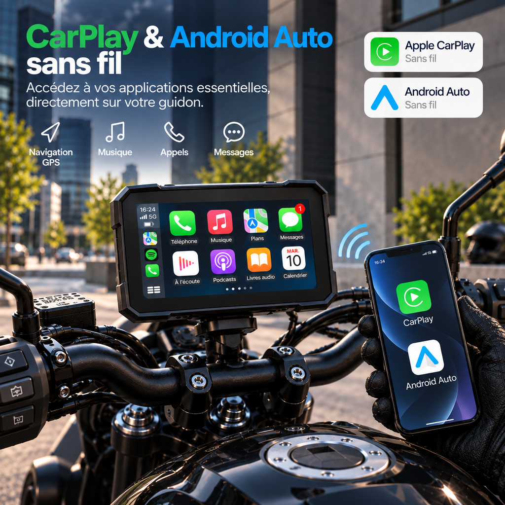 Écran CarPlay & Android Auto pour Moto - Waterproof IP67