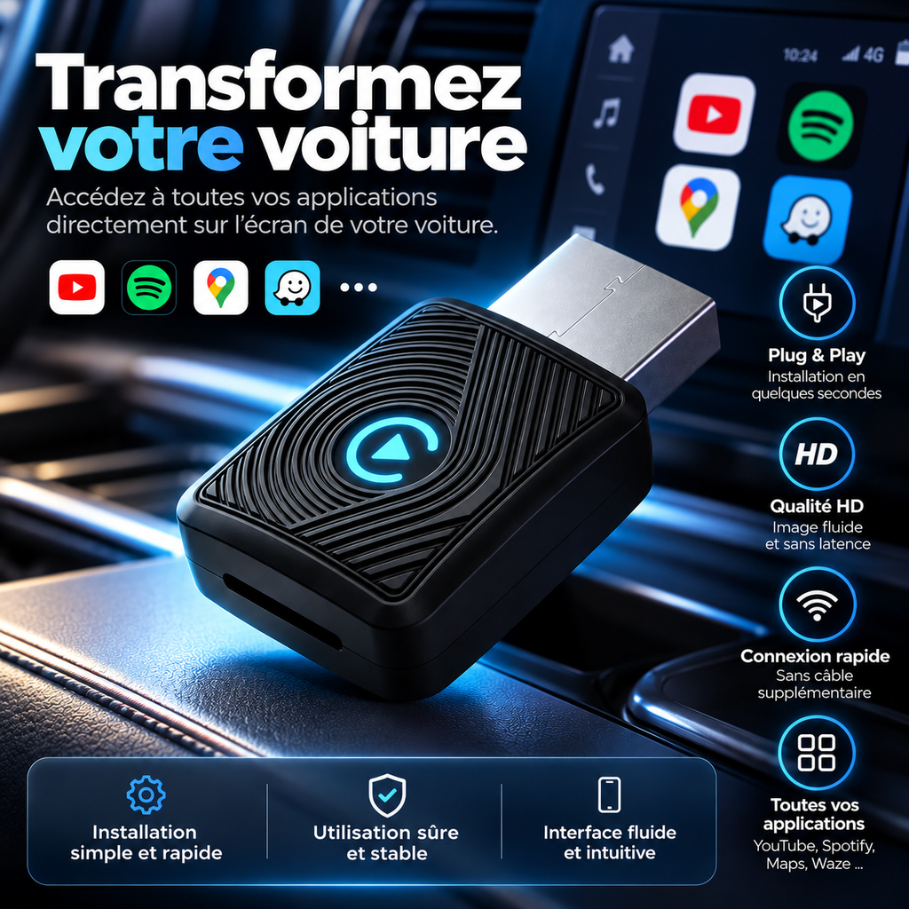 Adaptateur CarPlay & Android Auto Sans Fil - Mini