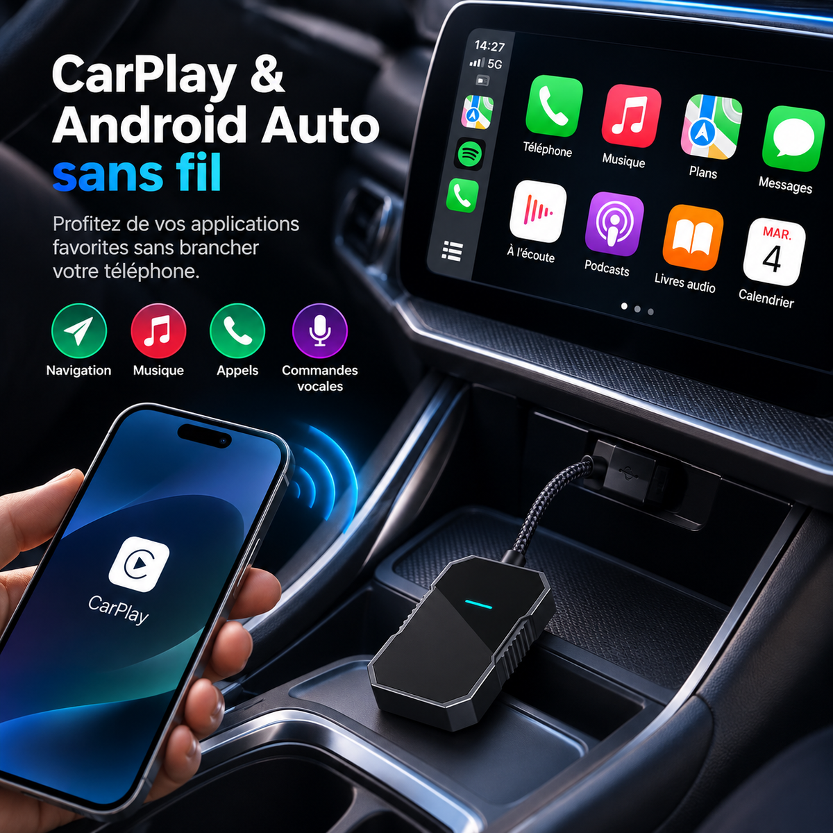 Adaptateur CarPlay & Android Auto Sans Fil – Essential