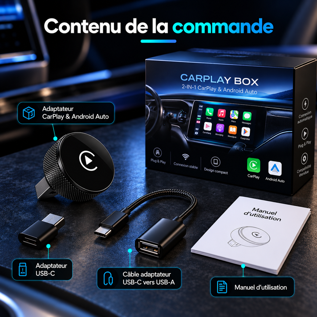 Adaptateur CarPlay & Android Auto Sans Fil – Pro